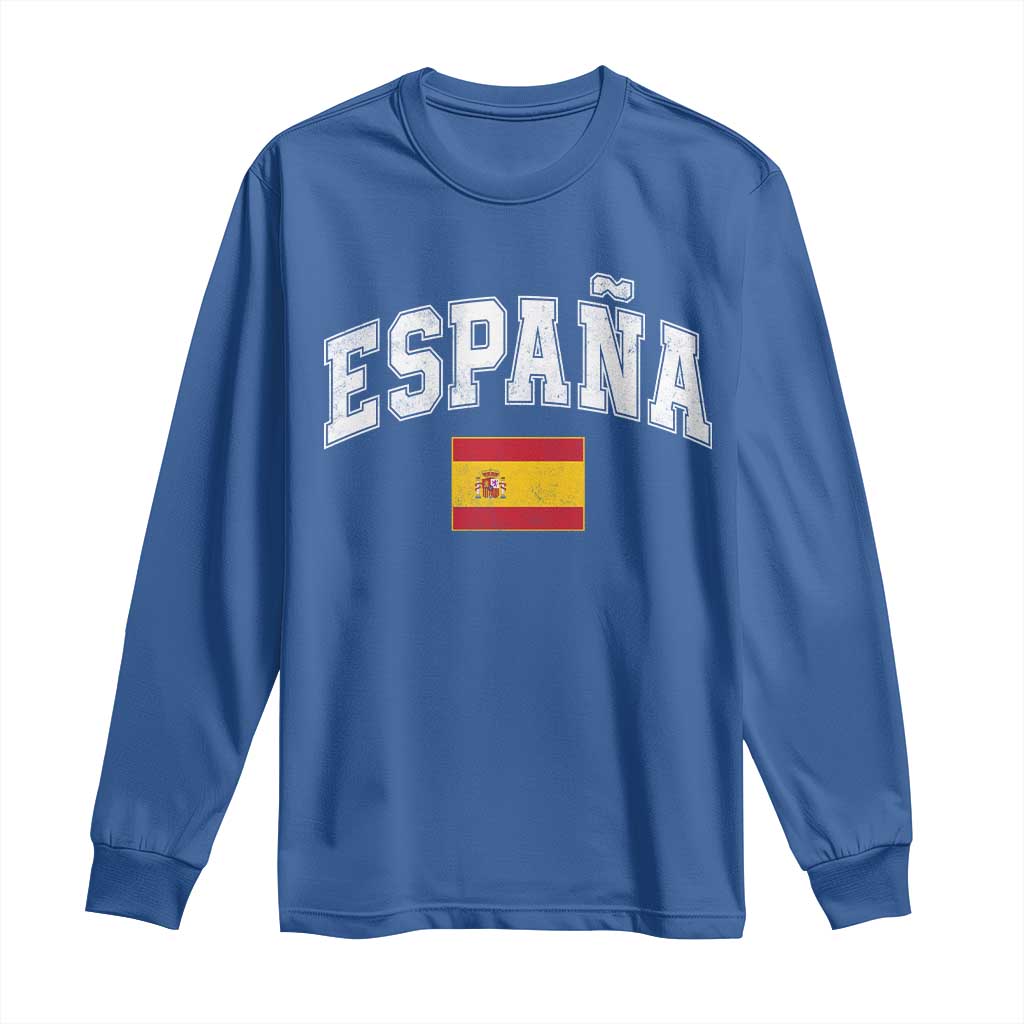 España Vintage Spanish Flag Pride Graphic Long Sleeve Shirt TS10 Royal Blue Print Your Wear