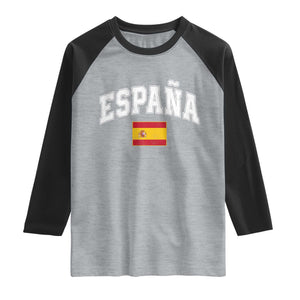 España Vintage Spanish Flag Pride Graphic Raglan Shirt TS10 Heather Gray Black Print Your Wear