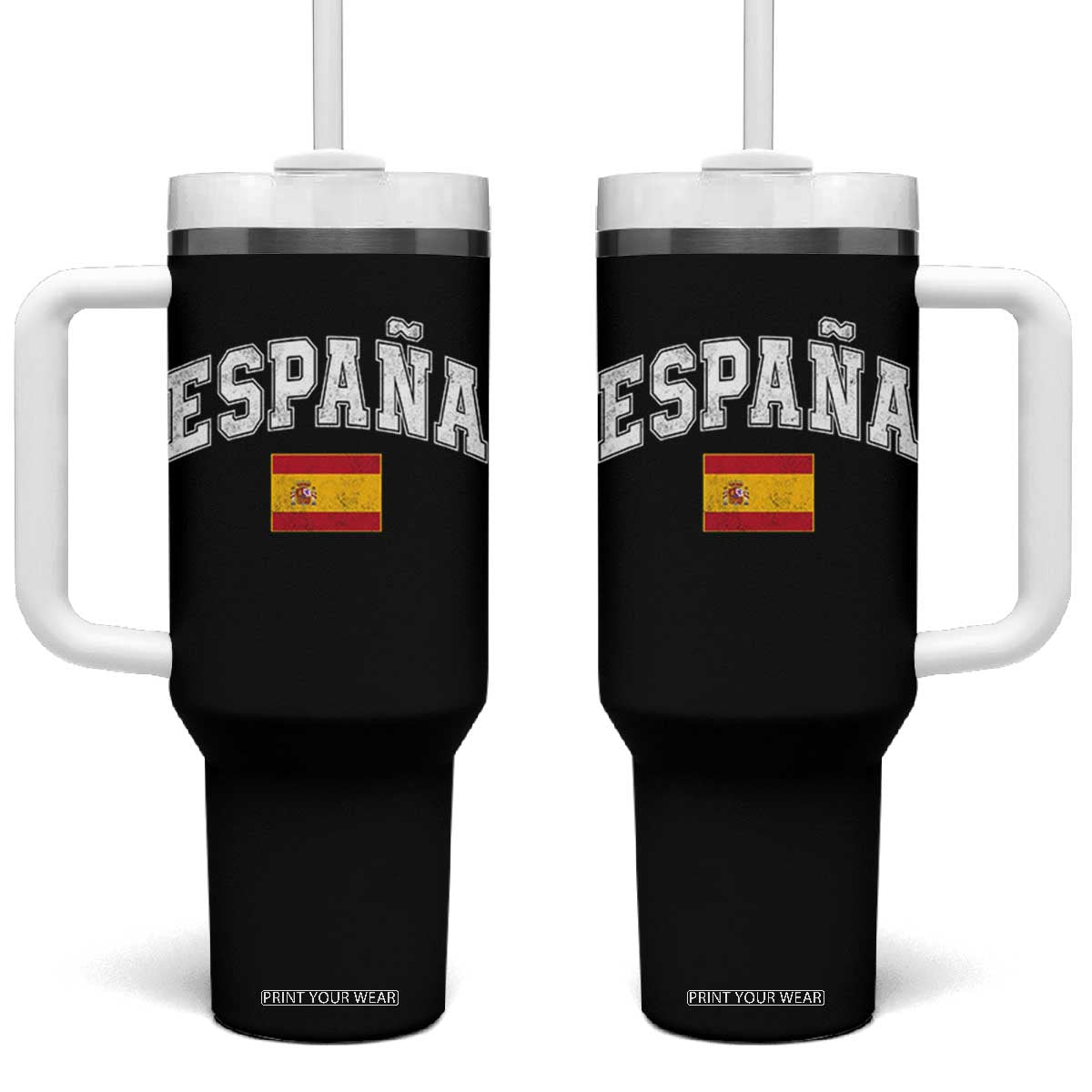 España Vintage Spanish Flag Pride Graphic Tumbler With Handle TS10 One Size: 40 oz Black Print Your Wear