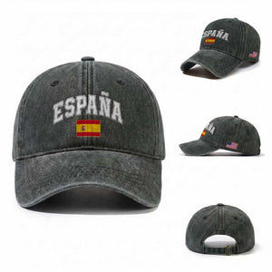 España Vintage Spanish Flag Pride Graphic Washed Cotton Baseball Cap TS10 Washed Cap Universal Fit Dark Green Print Your Wear