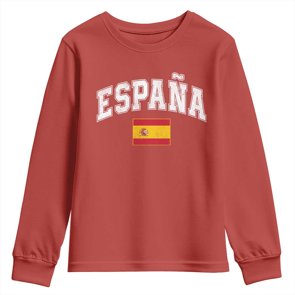 España Vintage Spanish Flag Pride Graphic Youth Sweatshirt TS10 Red Print Your Wear