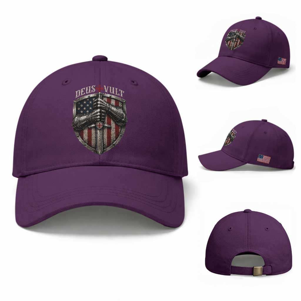 Catholic Knight Templar Crusader Baseball Cap Rertro Deus Vult American Flag TS10 Baseball Cap Universal Fit Purple Print Your Wear