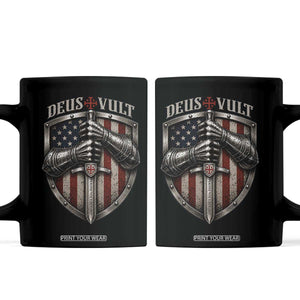 Catholic Knight Templar Crusader Coffee Mug Rertro Deus Vult American Flag TS10 Black Print Your Wear