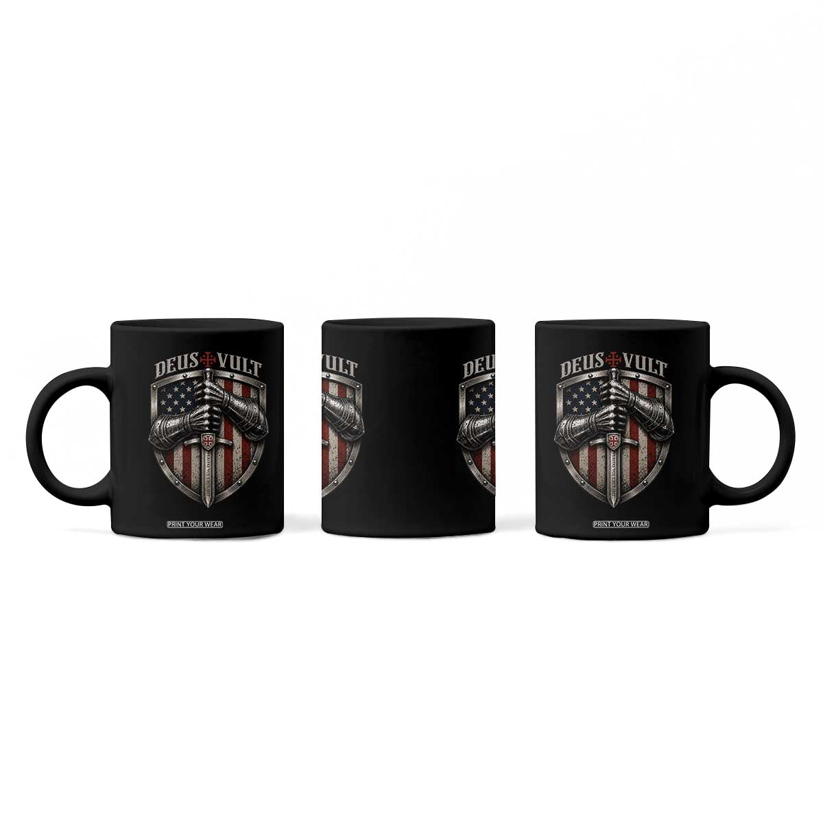 Catholic Knight Templar Crusader Coffee Mug Rertro Deus Vult American Flag TS10 Print Your Wear