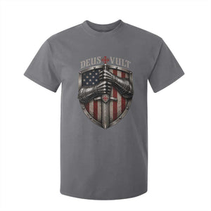 Catholic Knight Templar Crusader T Shirt For Kid Rertro Deus Vult American Flag TS10 Charcoal Print Your Wear
