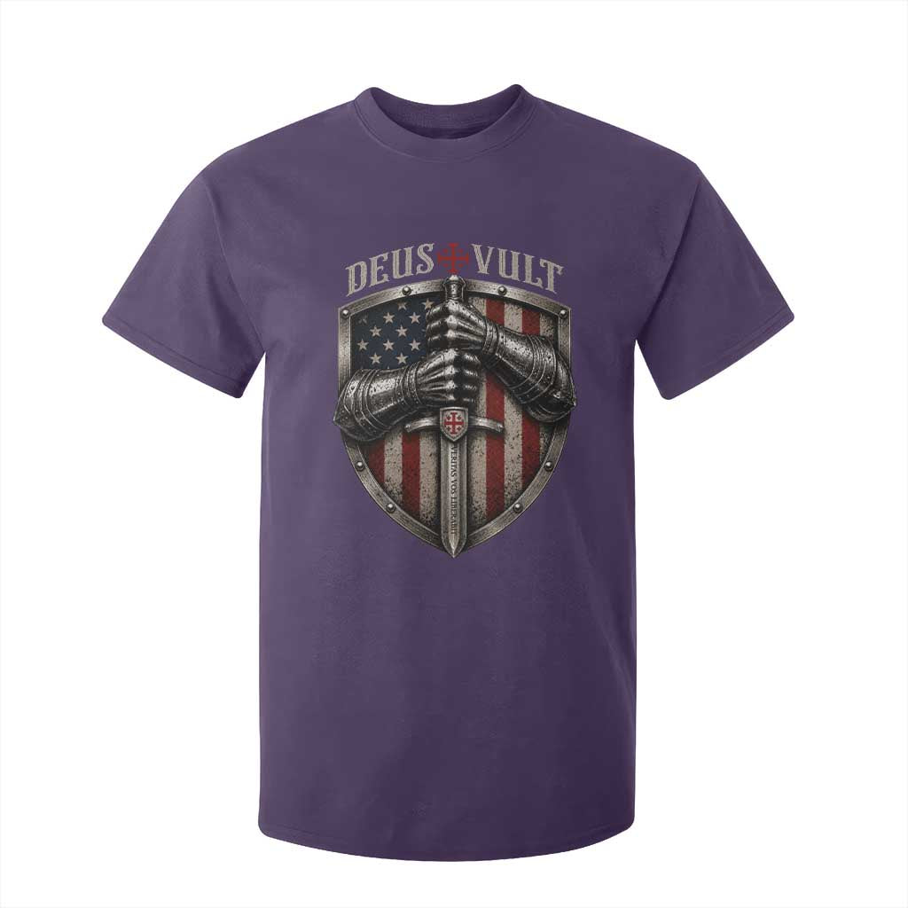 Catholic Knight Templar Crusader T Shirt For Kid Rertro Deus Vult American Flag TS10 Purple Print Your Wear