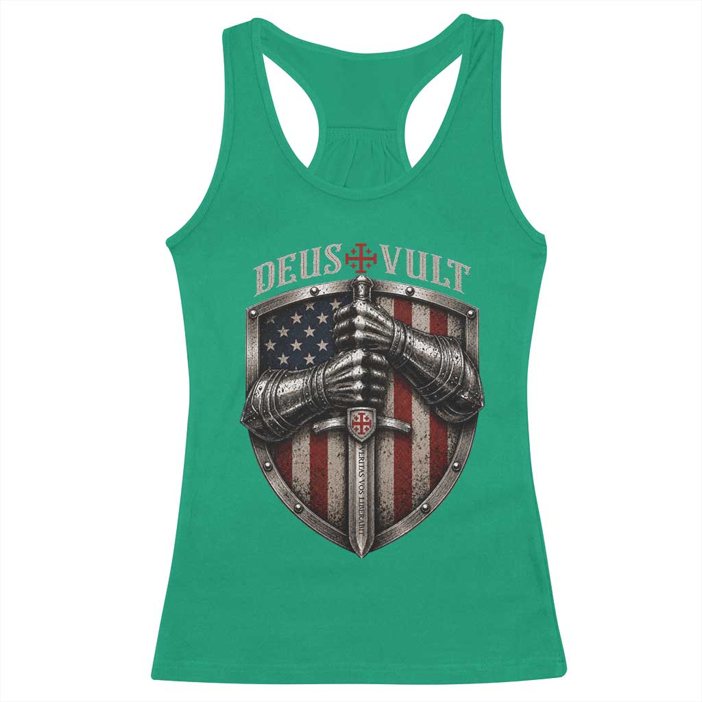 Catholic Knight Templar Crusader Racerback Tank Top Rertro Deus Vult American Flag TS10 Irish Green Print Your Wear