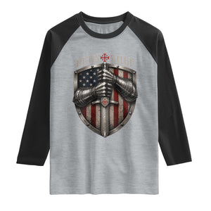Catholic Knight Templar Crusader Raglan Shirt Rertro Deus Vult American Flag TS10 Heather Gray Black Print Your Wear