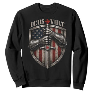 Catholic Knight Templar Crusader Sweatshirt Rertro Deus Vult American Flag TS10 Black Print Your Wear