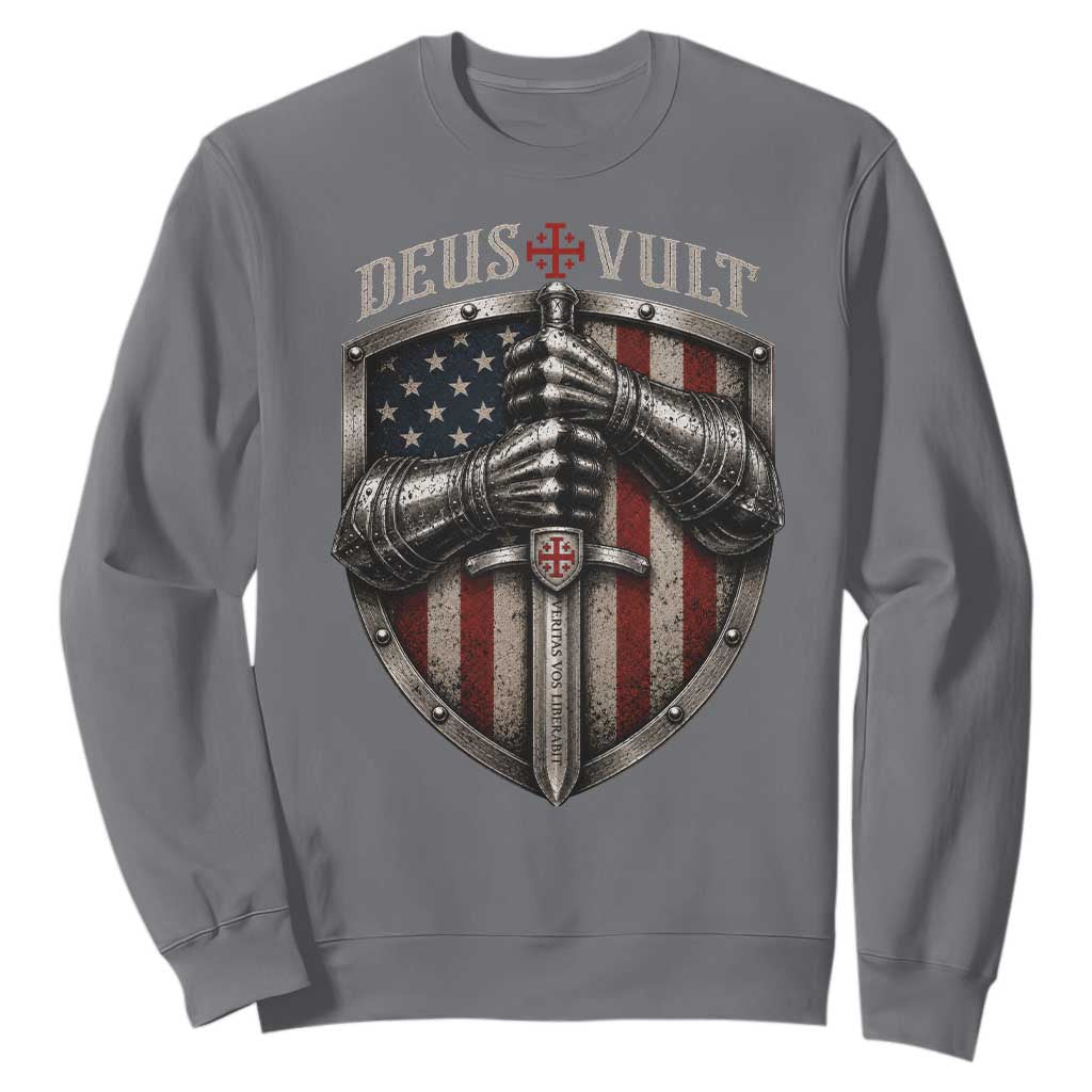 Catholic Knight Templar Crusader Sweatshirt Rertro Deus Vult American Flag TS10 Charcoal Print Your Wear