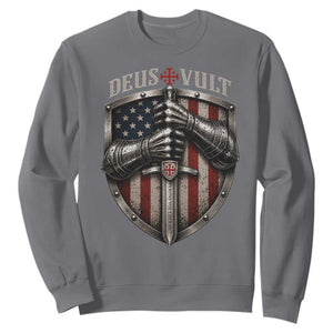 Catholic Knight Templar Crusader Sweatshirt Rertro Deus Vult American Flag TS10 Charcoal Print Your Wear