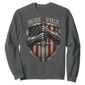 Catholic Knight Templar Crusader Sweatshirt Rertro Deus Vult American Flag TS10 Dark Heather Print Your Wear