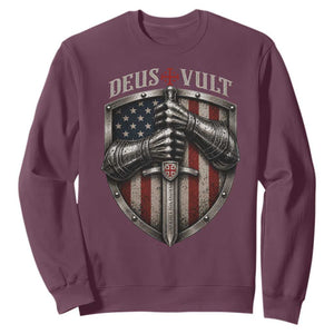 Catholic Knight Templar Crusader Sweatshirt Rertro Deus Vult American Flag TS10 Maroon Print Your Wear
