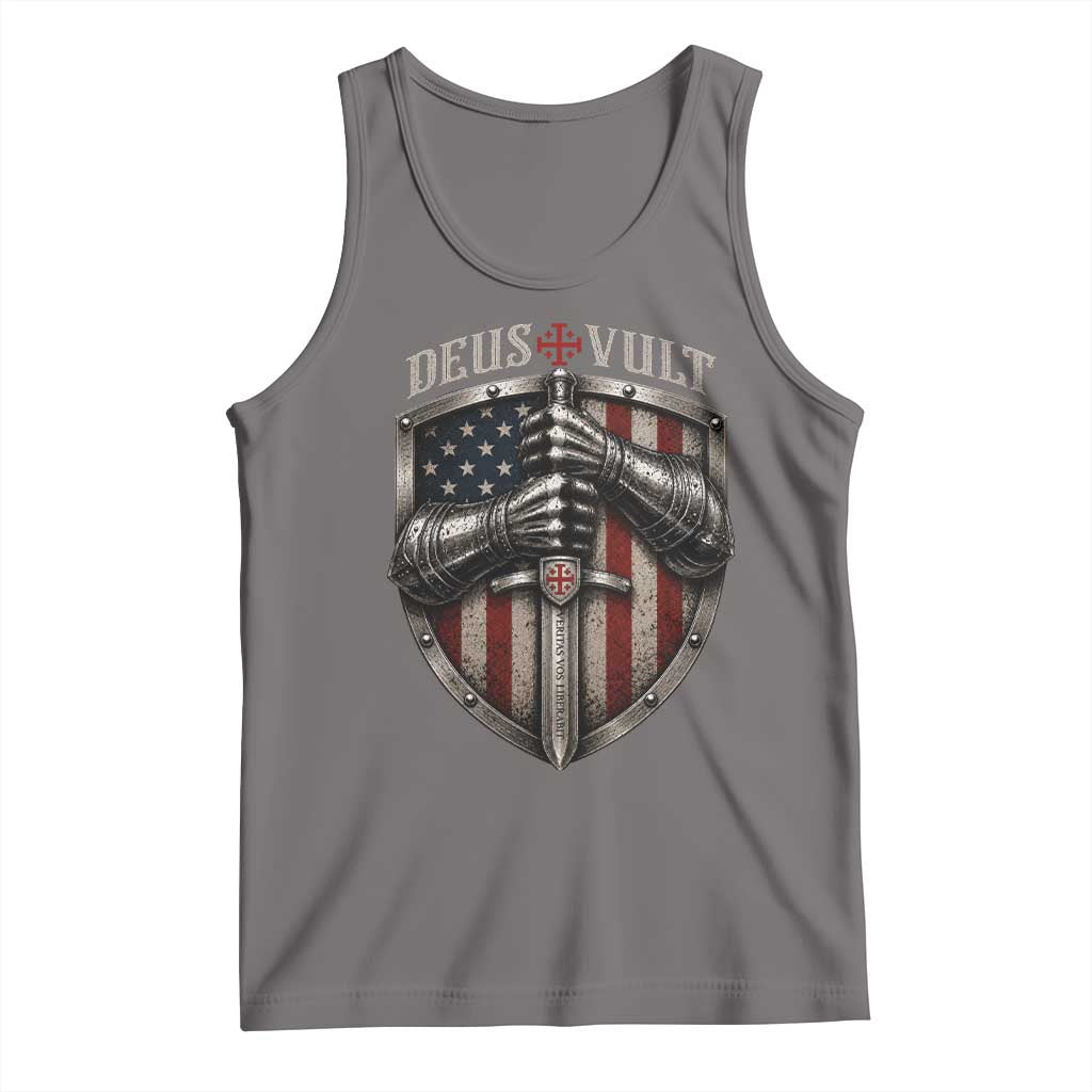 Catholic Knight Templar Crusader Tank Top Rertro Deus Vult American Flag TS10 Deep Heather Print Your Wear