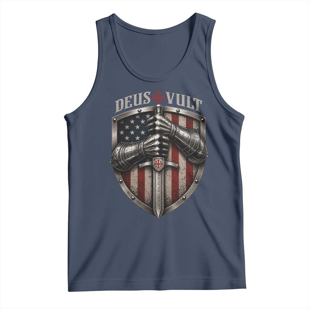 Catholic Knight Templar Crusader Tank Top Rertro Deus Vult American Flag TS10 Navy Print Your Wear