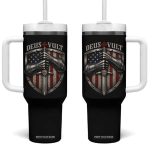 Catholic Knight Templar Crusader Tumbler With Handle Rertro Deus Vult American Flag TS10 One Size: 40 oz Black Print Your Wear