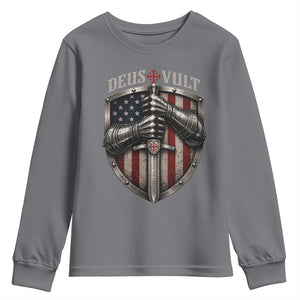 Catholic Knight Templar Crusader Youth Sweatshirt Rertro Deus Vult American Flag TS10 Charcoal Print Your Wear