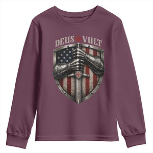 Catholic Knight Templar Crusader Youth Sweatshirt Rertro Deus Vult American Flag TS10 Maroon Print Your Wear