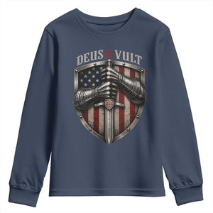 Catholic Knight Templar Crusader Youth Sweatshirt Rertro Deus Vult American Flag TS10 Navy Print Your Wear