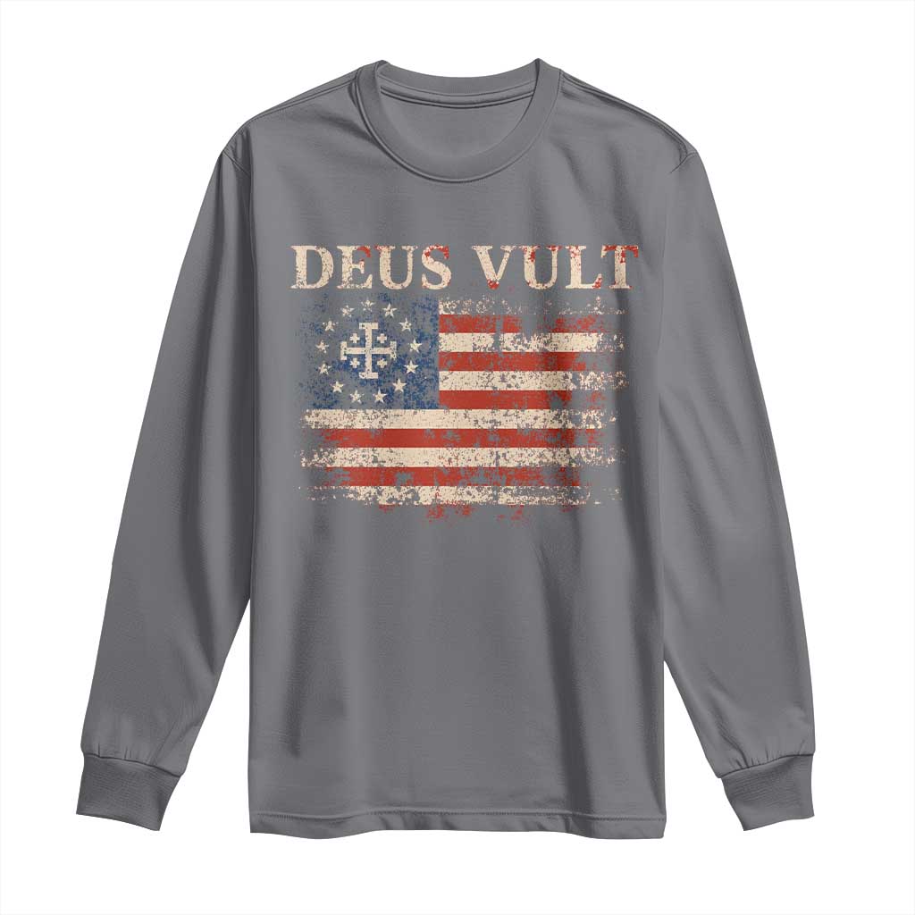 Catholic Knight Templar Crusader Cross Long Sleeve Shirt Vintage American Flag TS10 Charcoal Print Your Wear