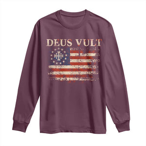 Catholic Knight Templar Crusader Cross Long Sleeve Shirt Vintage American Flag TS10 Maroon Print Your Wear