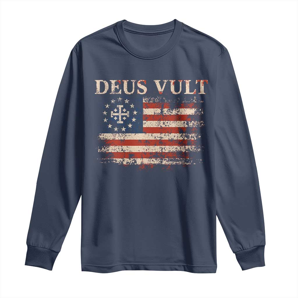 Catholic Knight Templar Crusader Cross Long Sleeve Shirt Vintage American Flag TS10 Navy Print Your Wear