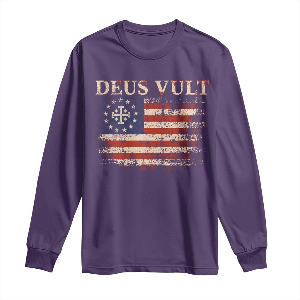 Catholic Knight Templar Crusader Cross Long Sleeve Shirt Vintage American Flag TS10 Purple Print Your Wear