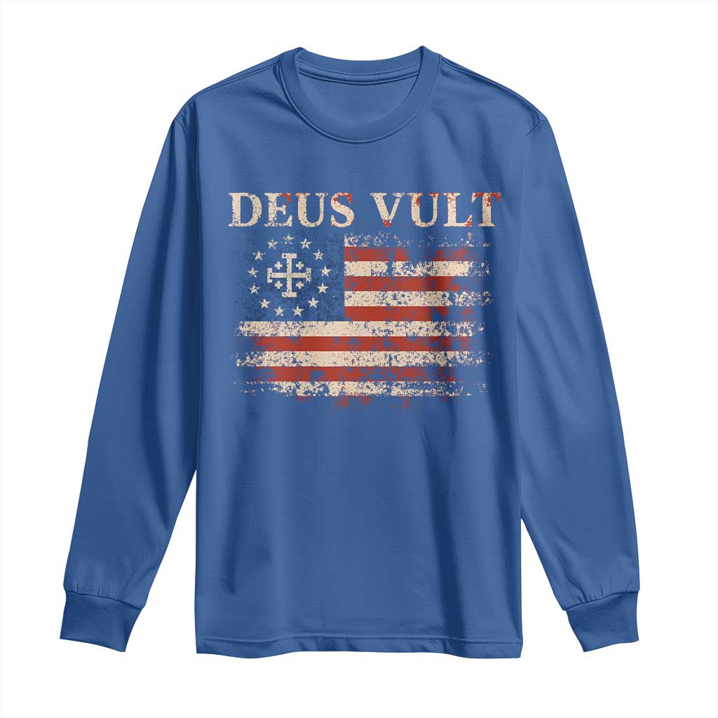 Catholic Knight Templar Crusader Cross Long Sleeve Shirt Vintage American Flag TS10 Royal Blue Print Your Wear