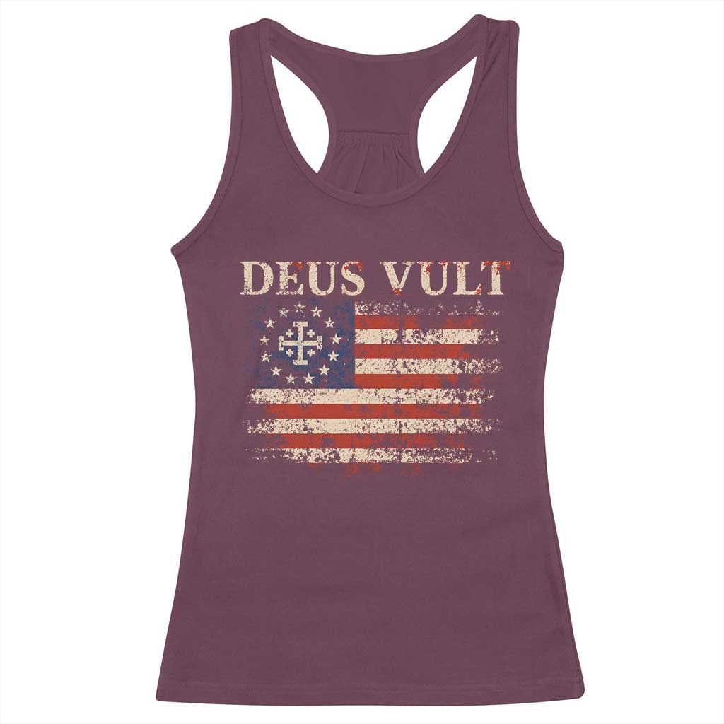 Catholic Knight Templar Crusader Cross Racerback Tank Top Vintage American Flag TS10 Maroon Print Your Wear