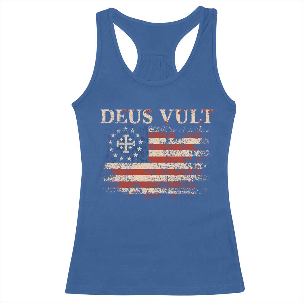 Catholic Knight Templar Crusader Cross Racerback Tank Top Vintage American Flag TS10 Royal Blue Print Your Wear