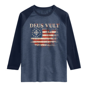 Catholic Knight Templar Crusader Cross Raglan Shirt Vintage American Flag TS10 Heather Denim Navy Print Your Wear