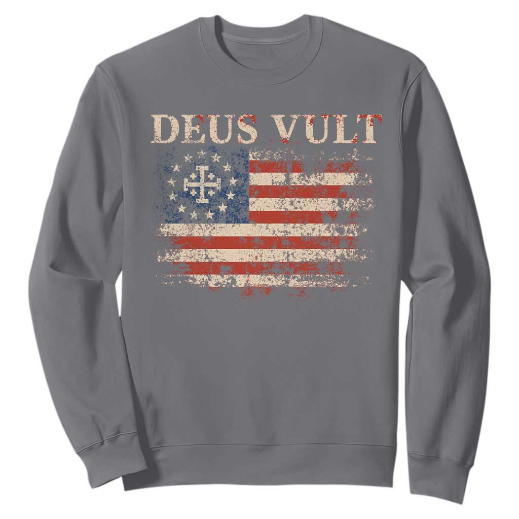 Catholic Knight Templar Crusader Cross Sweatshirt Vintage American Flag TS10 Charcoal Print Your Wear
