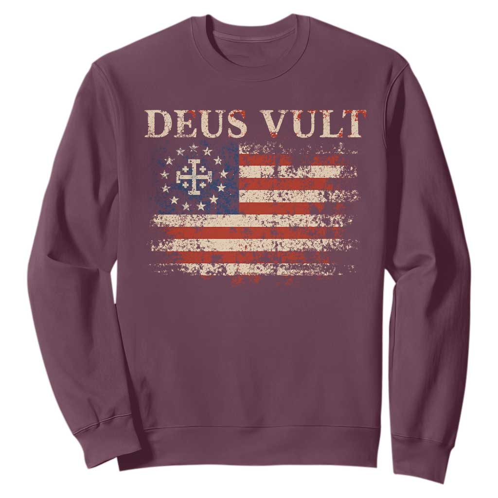 Catholic Knight Templar Crusader Cross Sweatshirt Vintage American Flag TS10 Maroon Print Your Wear