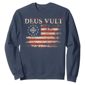 Catholic Knight Templar Crusader Cross Sweatshirt Vintage American Flag TS10 Navy Print Your Wear