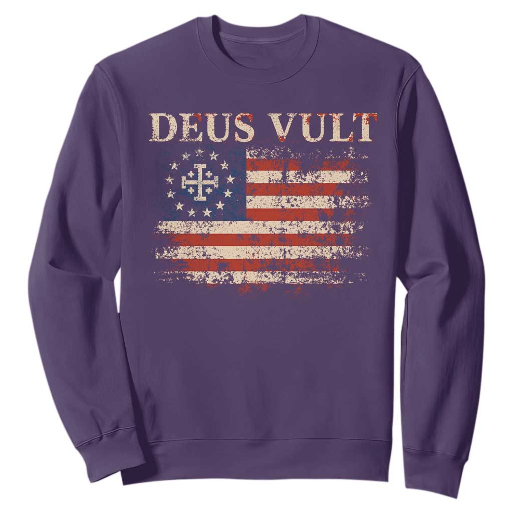 Catholic Knight Templar Crusader Cross Sweatshirt Vintage American Flag TS10 Purple Print Your Wear