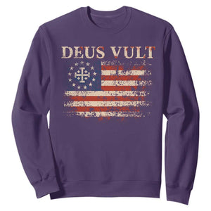 Catholic Knight Templar Crusader Cross Sweatshirt Vintage American Flag TS10 Purple Print Your Wear