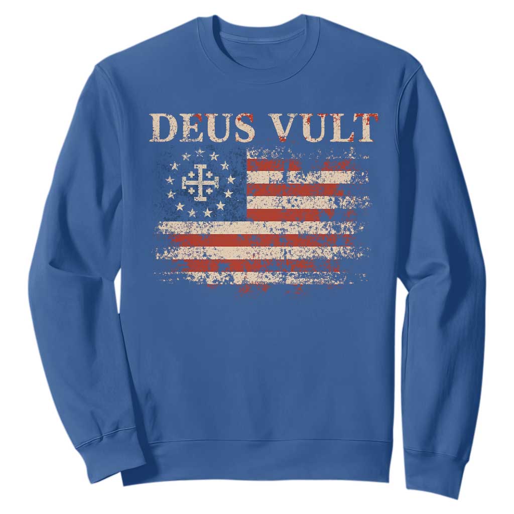 Catholic Knight Templar Crusader Cross Sweatshirt Vintage American Flag TS10 Royal Blue Print Your Wear