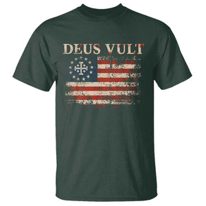 Catholic Knight Templar Crusader Cross T Shirt Vintage American Flag TS10 Dark Forest Green Print Your Wear
