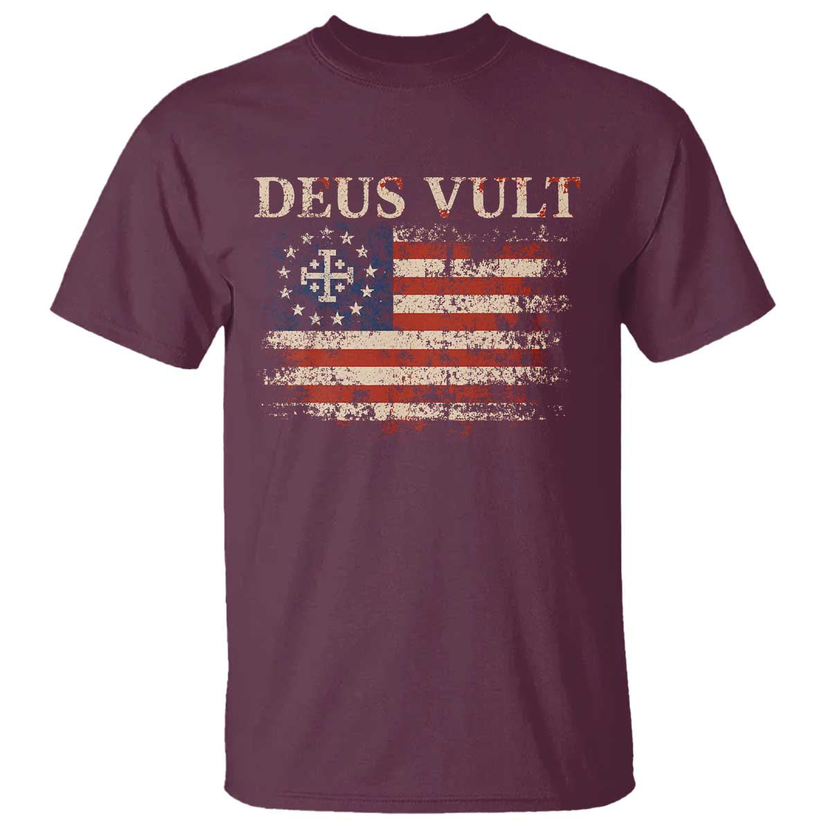 Catholic Knight Templar Crusader Cross T Shirt Vintage American Flag TS10 Maroon Print Your Wear