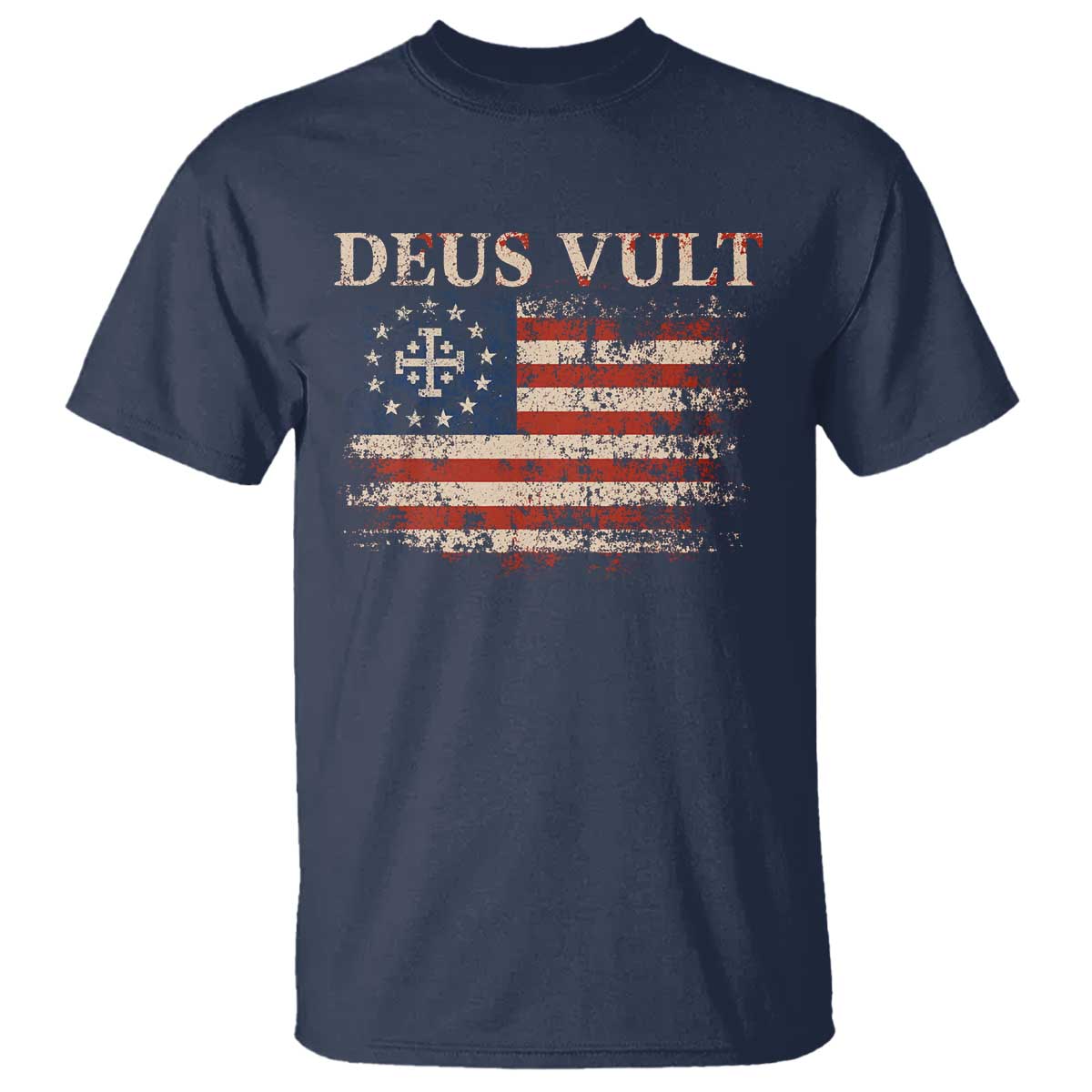 Catholic Knight Templar Crusader Cross T Shirt Vintage American Flag TS10 Navy Print Your Wear
