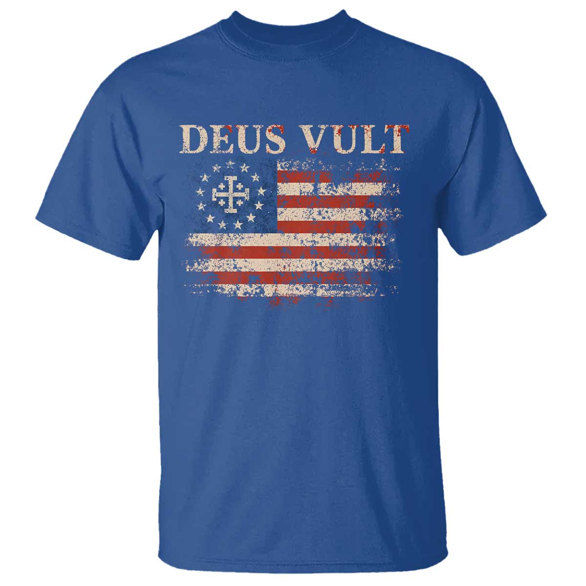 Catholic Knight Templar Crusader Cross T Shirt Vintage American Flag TS10 Royal Blue Print Your Wear