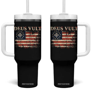 Catholic Knight Templar Crusader Cross Tumbler With Handle Vintage American Flag TS10 One Size: 40 oz Black Print Your Wear