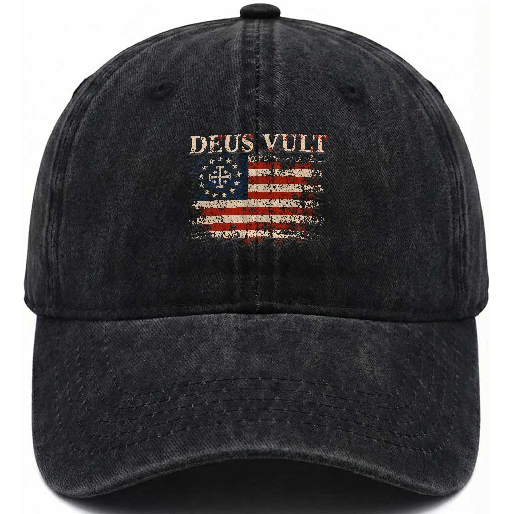 Catholic Knight Templar Crusader Cross Washed Cotton Baseball Cap Vintage American Flag TS10 Print Your Wear