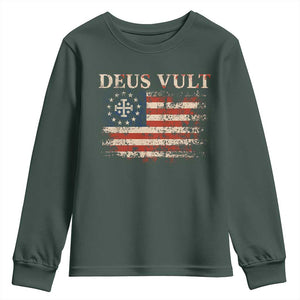 Catholic Knight Templar Crusader Cross Youth Sweatshirt Vintage American Flag TS10 Dark Forest Green Print Your Wear
