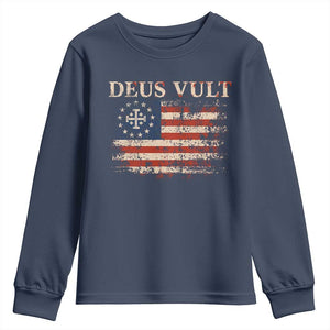 Catholic Knight Templar Crusader Cross Youth Sweatshirt Vintage American Flag TS10 Navy Print Your Wear