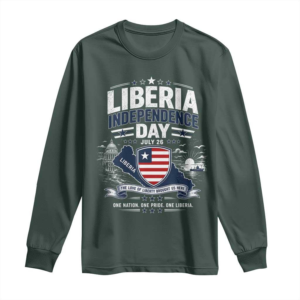 Liberia Independence Day July 26 Patriotic Pride Long Sleeve Shirt TS10 Dark Forest Green Print Your Wear