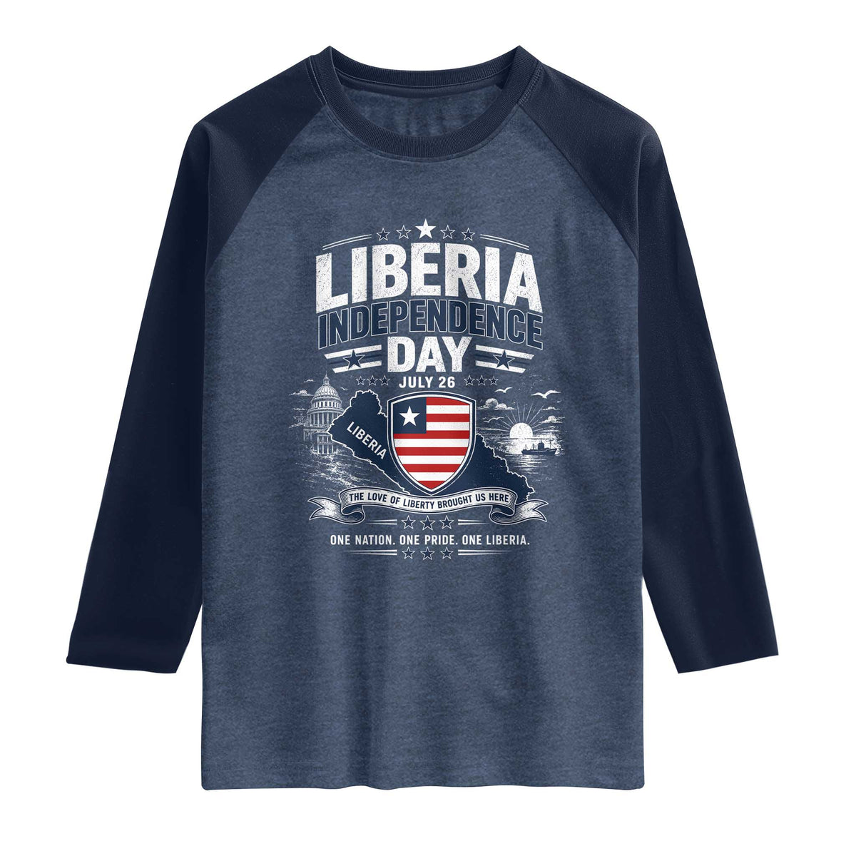 Liberia Independence Day July 26 Patriotic Pride Raglan Shirt TS10 Heather Denim Navy Print Your Wear