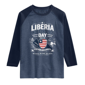 Liberia Independence Day July 26 Patriotic Pride Raglan Shirt TS10 Heather Denim Navy Print Your Wear