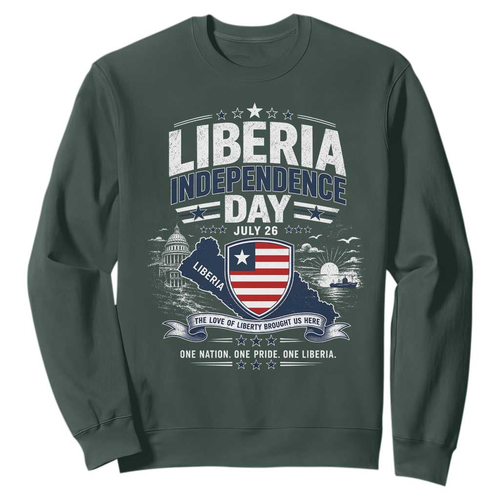 Liberia Independence Day July 26 Patriotic Pride Sweatshirt TS10 Dark Forest Green Print Your Wear