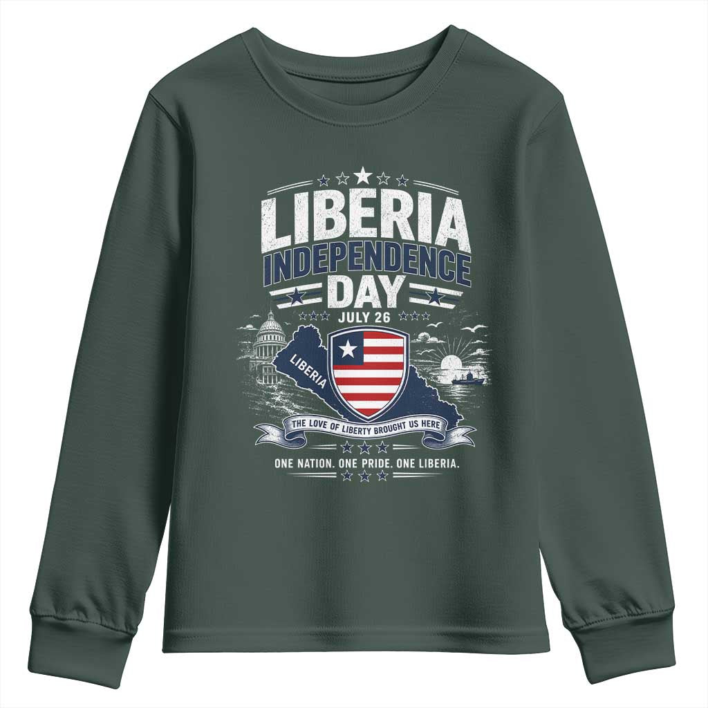 Liberia Independence Day July 26 Patriotic Pride Youth Sweatshirt TS10 Dark Forest Green Print Your Wear